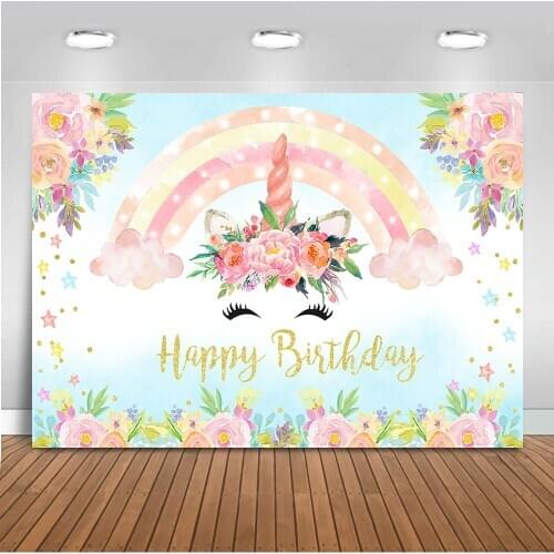 Rainbow newborn flower unicorn baby shower backdrop for photography pink clouds background for photo studio kids floral backdrop