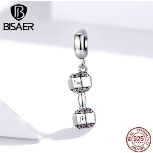 Hot Sale Dumbbell BISAER 925 Sterling Silver Dumbbell Sport Beads Fit Original Charm Bracelets Silver 925 Jewelry ECC1340