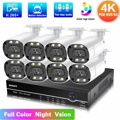 Two-way Audio Video Surveillance IP POE Camera Set 5MP 8ch NVR Kit HD Color Night Vision 8 Channels CCTV Security Camera System