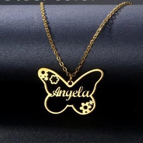 Mini-World Exquisite Butterfly Pendant Customized Name Necklace Stainless Steel Personalized Jewelry For Womens Birthday Gift