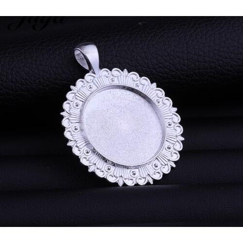 JUYA 2pcs/lot 25mm Round Cabochon Filigree Cameo Base DIY Necklace Pendant Findings Blanks Jewelry Making Accessories