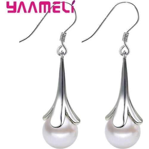 New Delicate Pearl Pendant Jewelry Sets 925 Sterling Silver Wedding/Engagement Party Jewelry Fashion Earrings Necklace