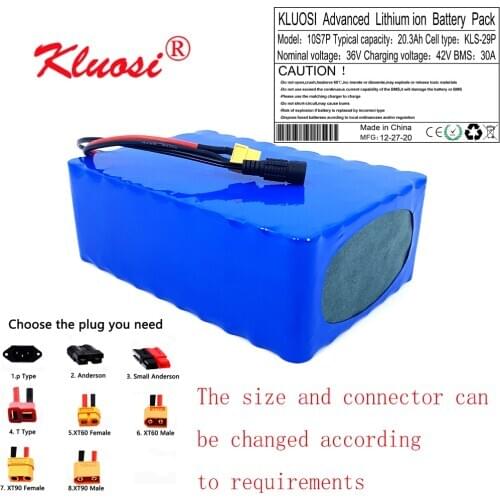 KLUOSI 10S7P 36V 20.3Ah 20A 36V Battery 1000W 42V Lithium Battery Pack with 30A BMS for Ebike Electric Car Bicycle Motor Scooter