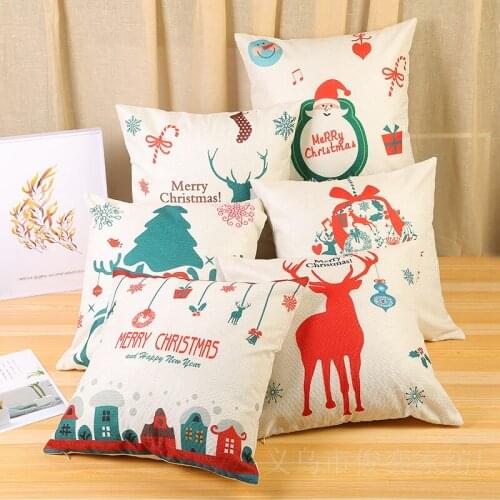 Linen Hugging Pillow Cover Christmas Series Printed Pattern Sofa Cover Cushion Cover Home Decoration Goods New Year