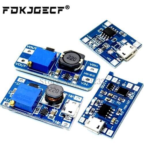 Micro USB 5V 1A 18650 TP4056 Lithium Battery Charger Module Charging Board With Protection + MT3608 2A DC-DC Step Up Converter