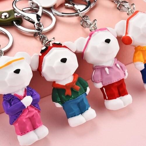 Cute Anime Bear Keychain Geometric Nordic Cartoon Section Polygon Animal Keyring for Women Jewelry Bags Trinket Doll Key Holder