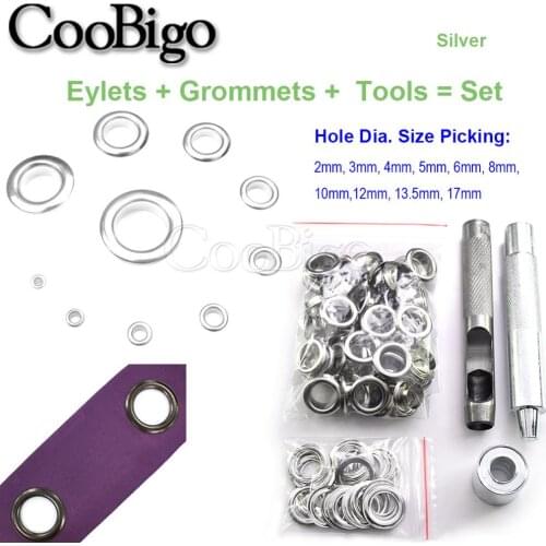 2mm-17mm 100set silver eyelet and Eyelet Punch Die Tool Set for belt buckle clothing decoration buckle hollow rivet eye button