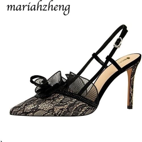 Meriahzheng 9CM 2020 New High Heel Fashion Sexy Banquet Was Thin Womens Shoes Stiletto Heel Rhinestone Lace Hollow Sandals DS