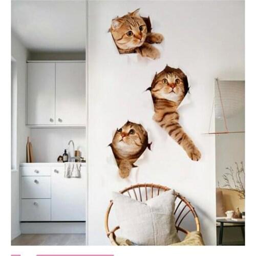 2019 new 3D cute three cat decoration wall stickers for babies room DIY to paste the refrigerator stickers