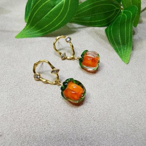 Sweet girl glazed persimmon earrings female fashion funny inlaid zircon persimmon earrings