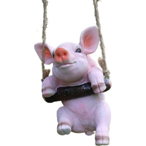 Hanging Figurines Cute Funny Porch Swing Animal Sculpture Resin Hanging Statue Yard Art Home Decor
