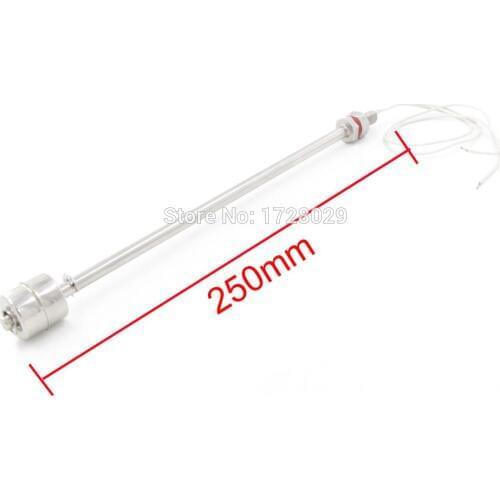 220V Liquid Water Level Sensor Vertical Stainless Steel Floating Switch 250mm Body Length