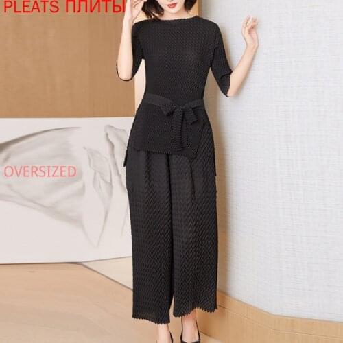 High-End Womens Autumn New Fashion Womens Suit Fashion Shirt and Pleated Wide Leg Pants Two-Piece Set