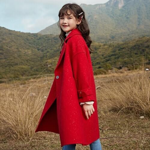 6-12 years children cloth toddler girl winter clothes Korean Girl Red Double-sided Woolen Coat Clothes 80% Wool kids coat jacket