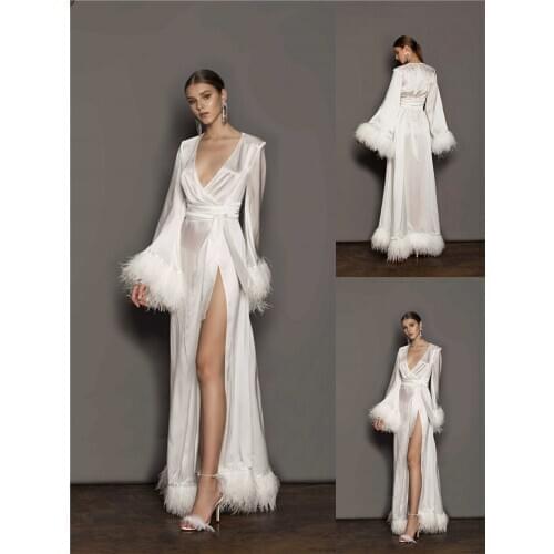 Simple Satin Women Bathrobe Floor Length Smooth and Comfortable Nightgown with Sash Robe De Mariée