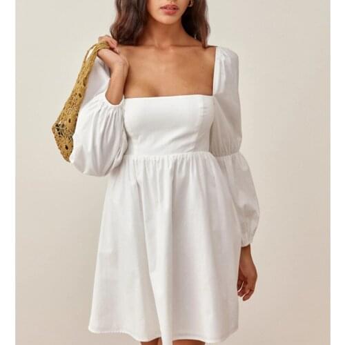 Women Double Puffed Sleeves Babydoll Dress With Smocked Back Bodice A760