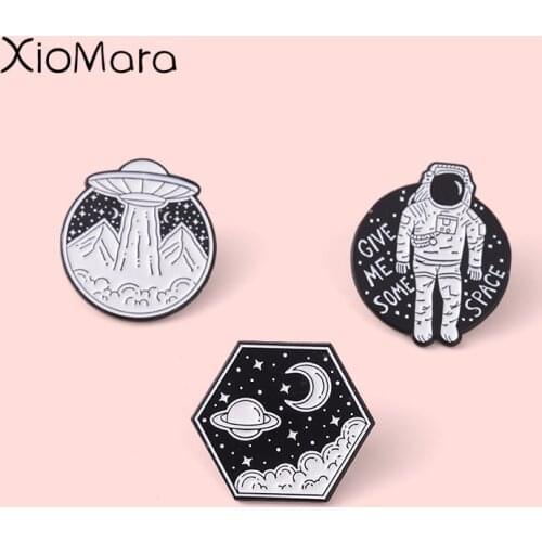 Take Off Immediately UFO Astronaut Enamel Pins Badge Cartoon Science Fiction Theme Brooches Lapel Jewelry Gifts For Space Lovers