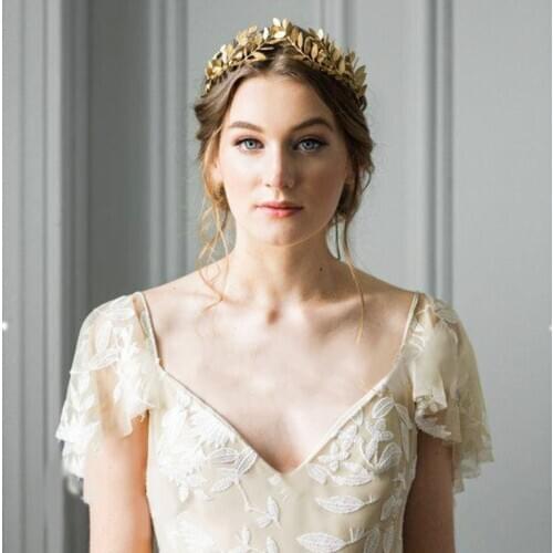 CN Bridal Forehead Hairband Crowns Gold Silver Headband Metal Hollow Leaf Design Hair Hoop Wedding Party Hair Accessories Women