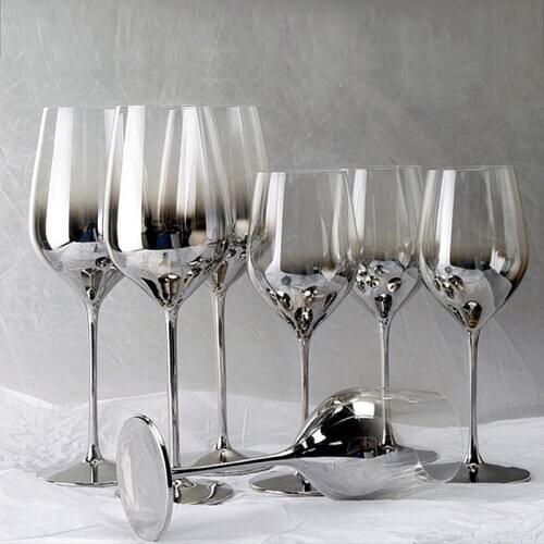 2Pcs / Set Plating Gray Wine Glass Crystal Champagne Cup Goblet Cocktail Decanter Party Home Wedding Decorations