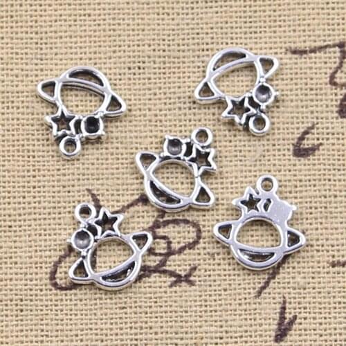 30pcs Charms Planet Spark Star Earth Saturn 12x12mm Antique Silver Color Pendants Making DIY Handmade Tibetan Finding Jewelry