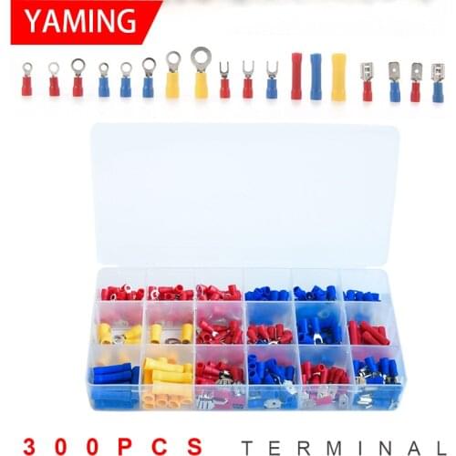 300pcs Assorted terminales Set Electrical Wire Crimp Terminals Kit Insulated Terminator Spade Butt Connectors Red Yellow Blue