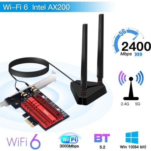 3000Mbps WiFi6 Intel AX200 Wireless Bluetooth-compatible5.1 Dual Band 2.4GHz/5GHz 802.11AC/AX Wireless WiFi Card Adapter MU-MIMO
