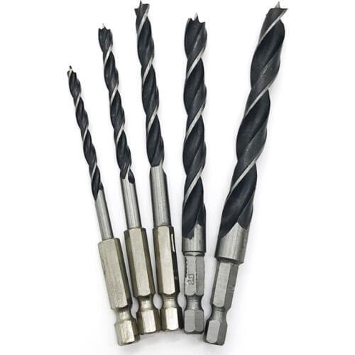 5pc 1/4" Wood Drill Bit Set 4-10mm Hex Shank Woodworking Twist Drill Quick Change Bits Fits 1/4"6.35mm Hex Cordless Screwdrivers