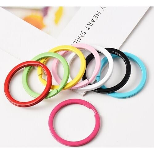 5PCS/Lot Candy Colors Spray Paint Metal Key Ring Key Chain 32MM Women DIY Jewelry Making Round Split Cute Keychain llaveros