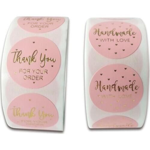 5000pcs/lot pink round thank you for your business&handmade sticker scrapbook business sealing sticker