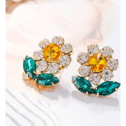 AENSOA Crystal Flower Drop Earrings Transparent Rhinestone Earrings 2021 Trendy Jewelry for Women Unique Earrings