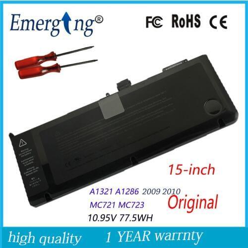 10.95v 77.5Wh New Original Laptop Battery for APPLE A1321 MC371 15Inch A1286 Mid 2009 2010version 372 985 75wy2 With Tools