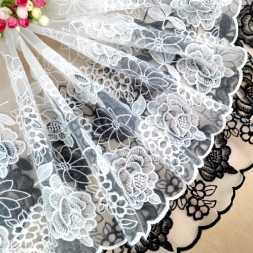 Buulqo White black lace trim 100 * 42cm wide French organza embroidery lace trim fabric for Crafts wedding dress trim