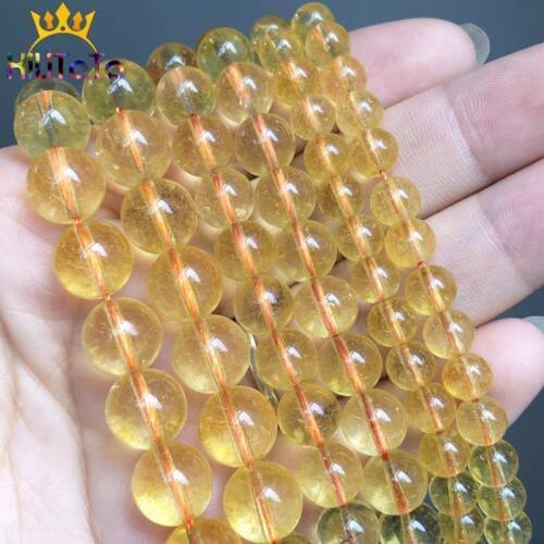 Yellow Citrines Crystal Beads Round Loose Stone Beads For Jewelry Making DIY Bracelet Necklace Accessories 15'' Strands 6/8/10mm