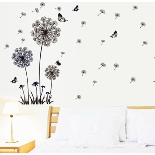Black romantic dandelion sofa bedroom TV background sticker PVC Environmental protection wall sticker two sizes available