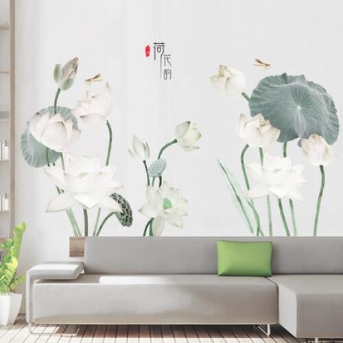 DIY100*160CM Large Chinese Style Lotus PVC Wall Sticker Living Room Office Home Decoration Adhesive Poster Wallpaper