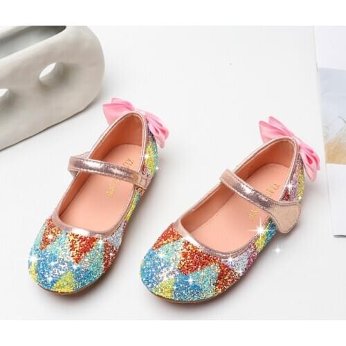 Girls' Sequined Princess Shoes Childrens Soft Sole Cross-Border Special for Girls' Shoes Middle Childrens Student Flat Shoes