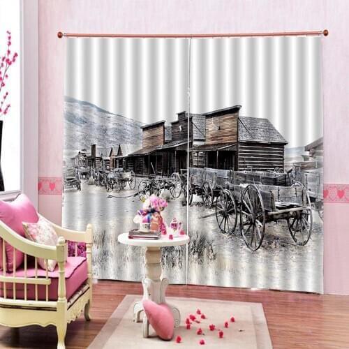 Photo Custom Natural Scenery Theme Curtain Snow Mountain Trees Wooden House Blackout Window Drapes For Living room bedroom Decor