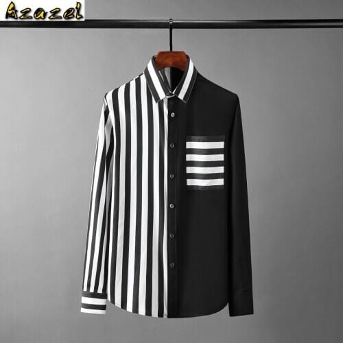 Azazel Cotton Mens Shirts High Quality Long Sleeve Black White Stripe Mens Dress Shirts Slim Fit Casual Party Man Shirts 4xl