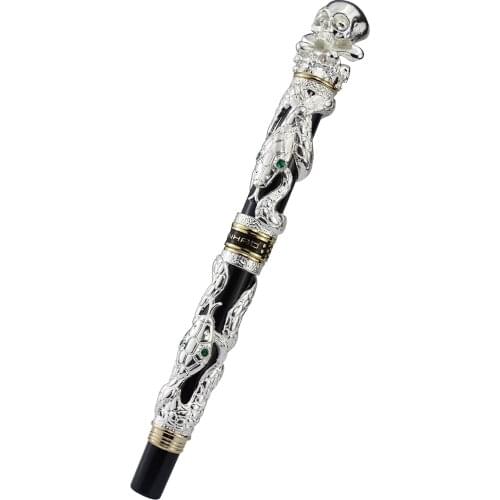 Jinhao Metal Vintage Rollerball Pen Skull Skeleton Fine Point 0.5mm Unique Pen Cap Heavy Collection Silver Color Office Gift Pen