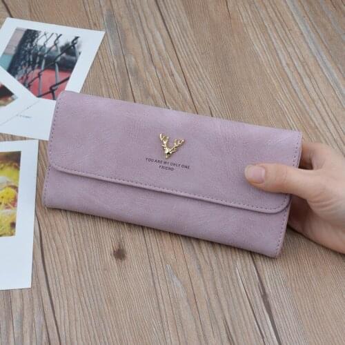 Deer Head Women Wallets Pu Leather Long Clutch Bag Female Fashion Three Fold Coin Purses Ladies Card Holder Money Clip