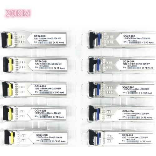 LC SFP Fiber optic module 1.25G LC 20KM 1310/1550nm Single Fiber SFP Optical Module Transceiver FOR ONU OLT switch compatibility