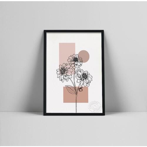 Line Flowers Art Print | Line Drawing Flower Bunch | Botanical Wall Print | Black Line Flowers | Flowers Wall Poster | Flot | r