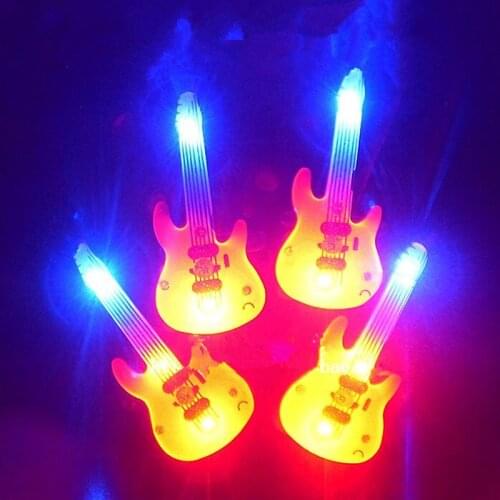 New Guitar LED Flashing Brooch Pin Cartoon Light Up Glowing Badge Kids Adults Dress Decor Halloween Glow Party Supplies