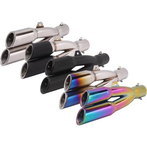 Inlet 51mm Motorcycle Exhaust Pipe Muffler Motorbike Escape Moto Dual End Pipe Universal for R1 R3 R6 R25 MT07 MT09 Z800 Etc