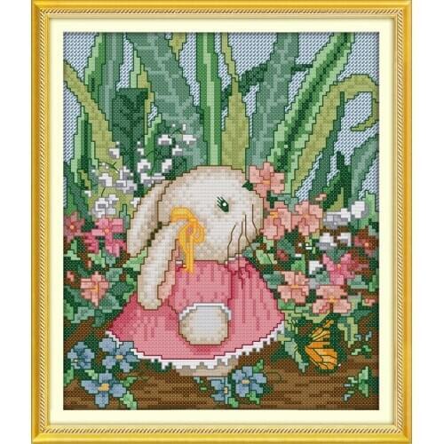 Lovely rabbit boy and girl cross stitch kit baby 14ct 11ct count print canvas stitches embroidery DIY handmade needlework plus