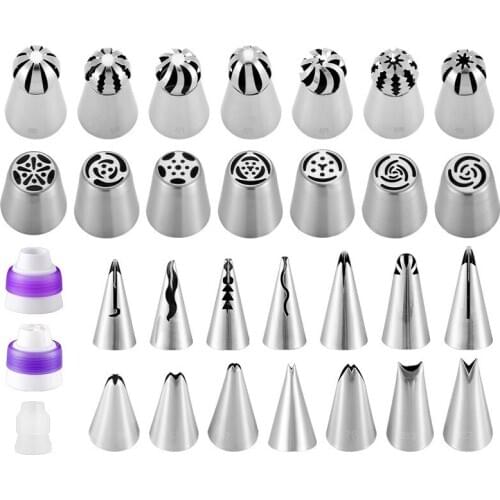 31pcs Stainless Steel Tulip Icing Piping Nozzles Pastry Cream Tips Russian Pastry Nozzles Confectionery Tool Baking Pastry Bag