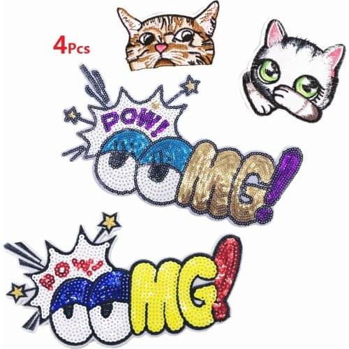Cat cartoon sequins Series For Clothes Iron on Embroidered Patches For Hat Jeans Sticker Sew-on Patch Applique Badge Decor