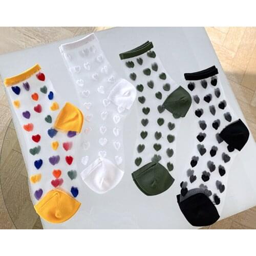 1 Pairs Summer New Ladies Korean Heart Love Tull Glass Silk Socks Women Lace Transparent Thin Mesh Colorful Nylon Sheer Socks