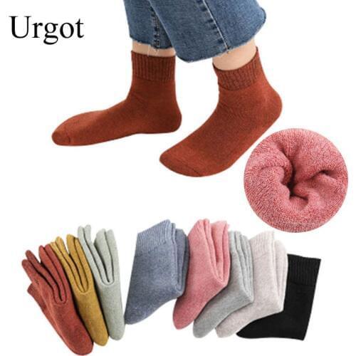 Urgot 3 Pairs Winter Warm Socks For Womens Solid Color Thick Wool Rabbit Hair Socks Snow Against Cold Warm Cotton Sock Sox Meias
