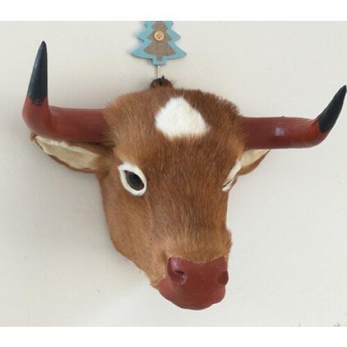 New simulation Europe cow head model polyethylene & furs brown cow head Ornaments gift about 28x35cm 2534